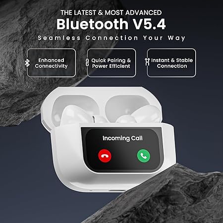 Smart Touchscreen Bluetooth 5.4 Earbuds with ANC Noise Cancellation, ENC HD Calls, Full-Color Display Case, Type-C Fast Charging, Music & Touch Control Wireless in-Ear Headphones