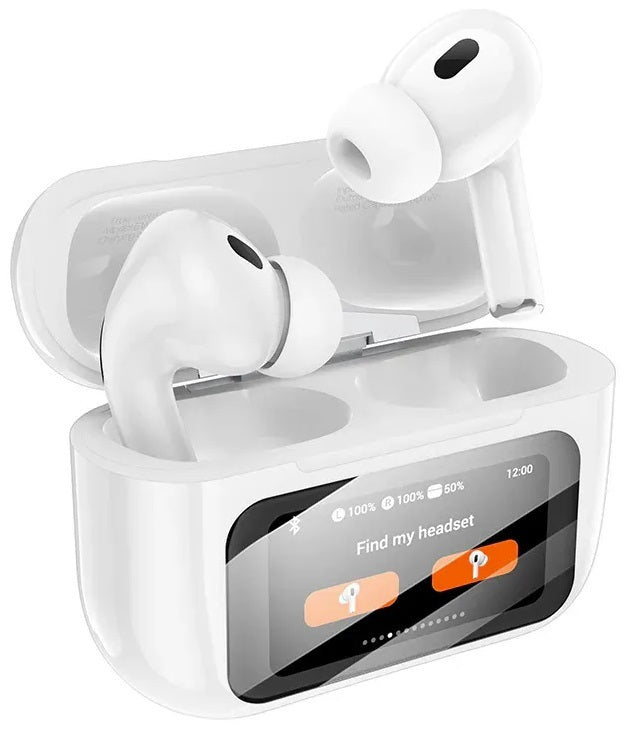 New Model Display Touch screen Earbuds with 48 hour Playtime Noise cancelation Bluetooth Headset (White, True Wireless)