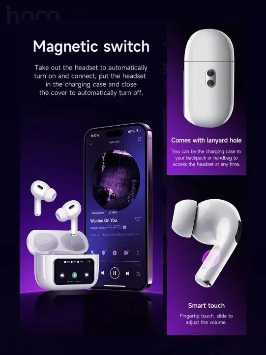 New Model Display Touch screen Earbuds with 48 hour Playtime Noise cancelation Bluetooth Headset (White, True Wireless)