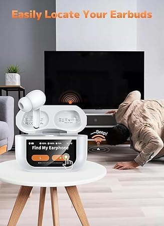 New Model Display Touch screen Earbuds with 48 hour Playtime Noise cancelation Bluetooth Headset (White, True Wireless)
