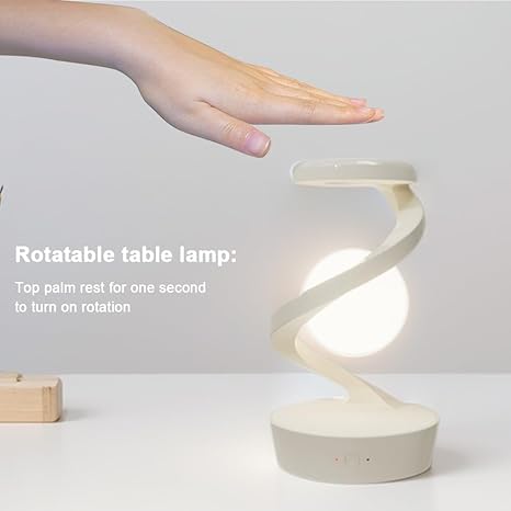 LED giratoria de 360° con cargador inalámbrico, lámpara de mesa moderna, lámpara de escritorio inalámbrica recargable, luz nocturna levitante LED multicolor, luces