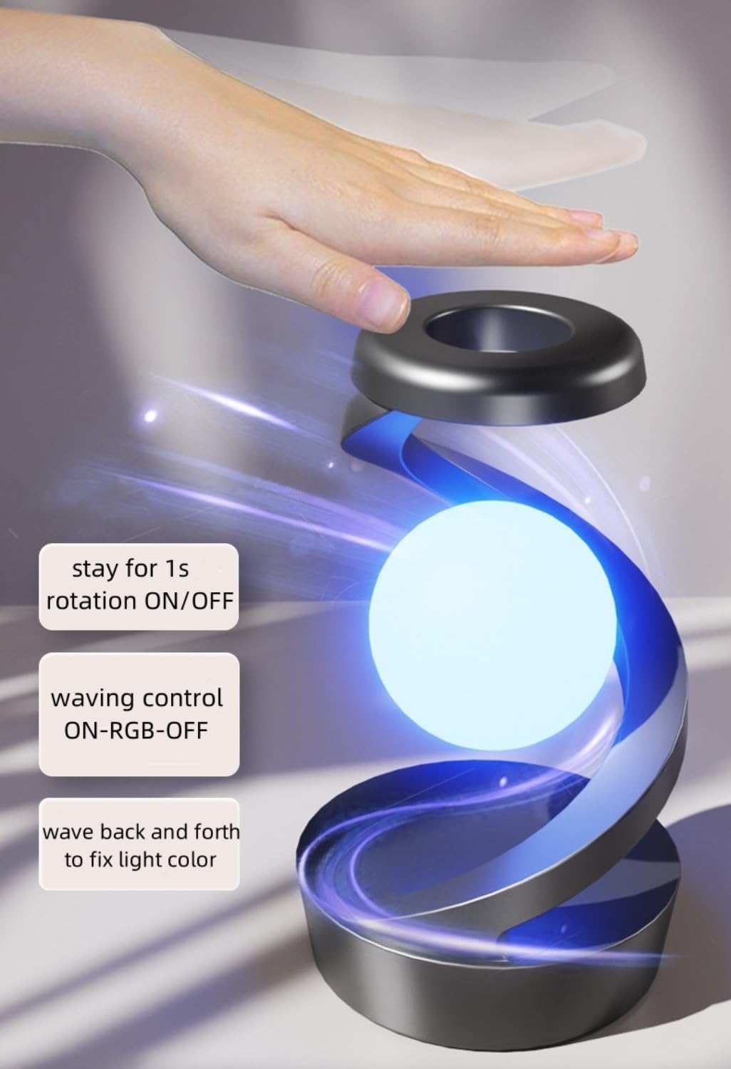 LED giratoria de 360° con cargador inalámbrico, lámpara de mesa moderna, lámpara de escritorio inalámbrica recargable, luz nocturna levitante LED multicolor, luces