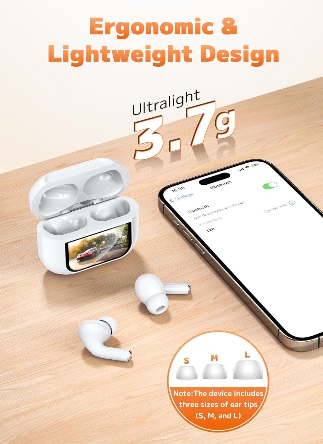 New Model Display Touch screen Earbuds with 48 hour Playtime Noise cancelation Bluetooth Headset (White, True Wireless)